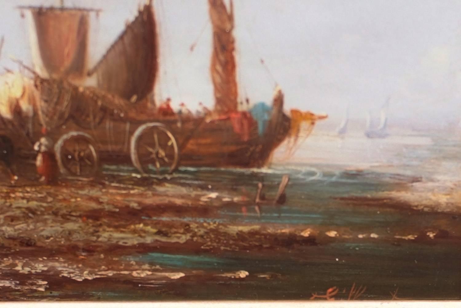 Paintings Seascape Marines  Fisching Scene on the Coastline Shore 1