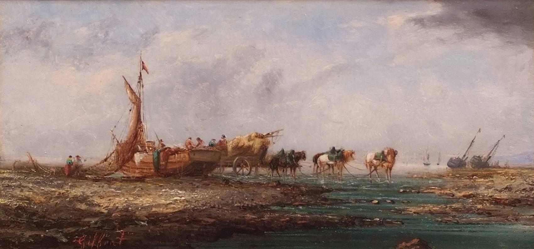 Paintings Seascape Marines  Fisching Scene on the Coastline Shore 2