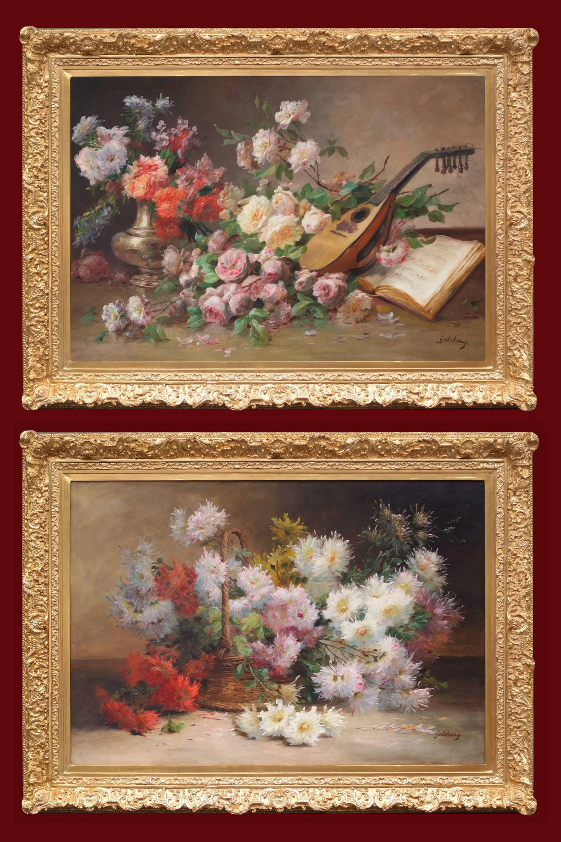 Figurative Painting Emile Godchaux - Tableaux 19ème siècle Fleurs Nature morte