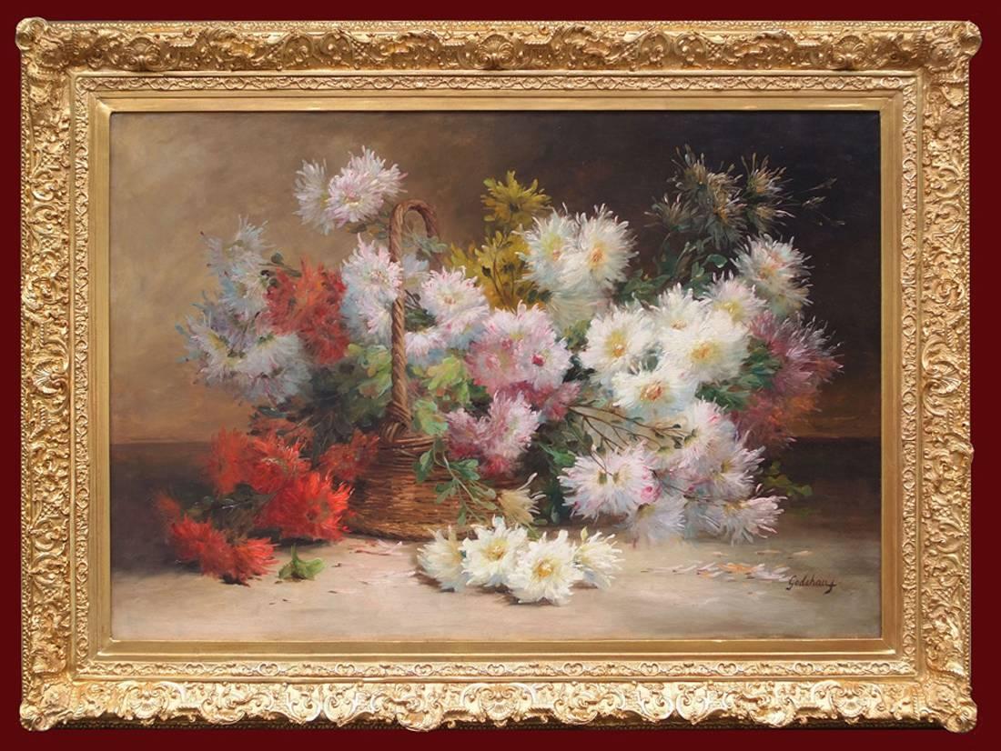 Tableaux 19ème siècle Fleurs Nature morte - Painting de Emile Godchaux