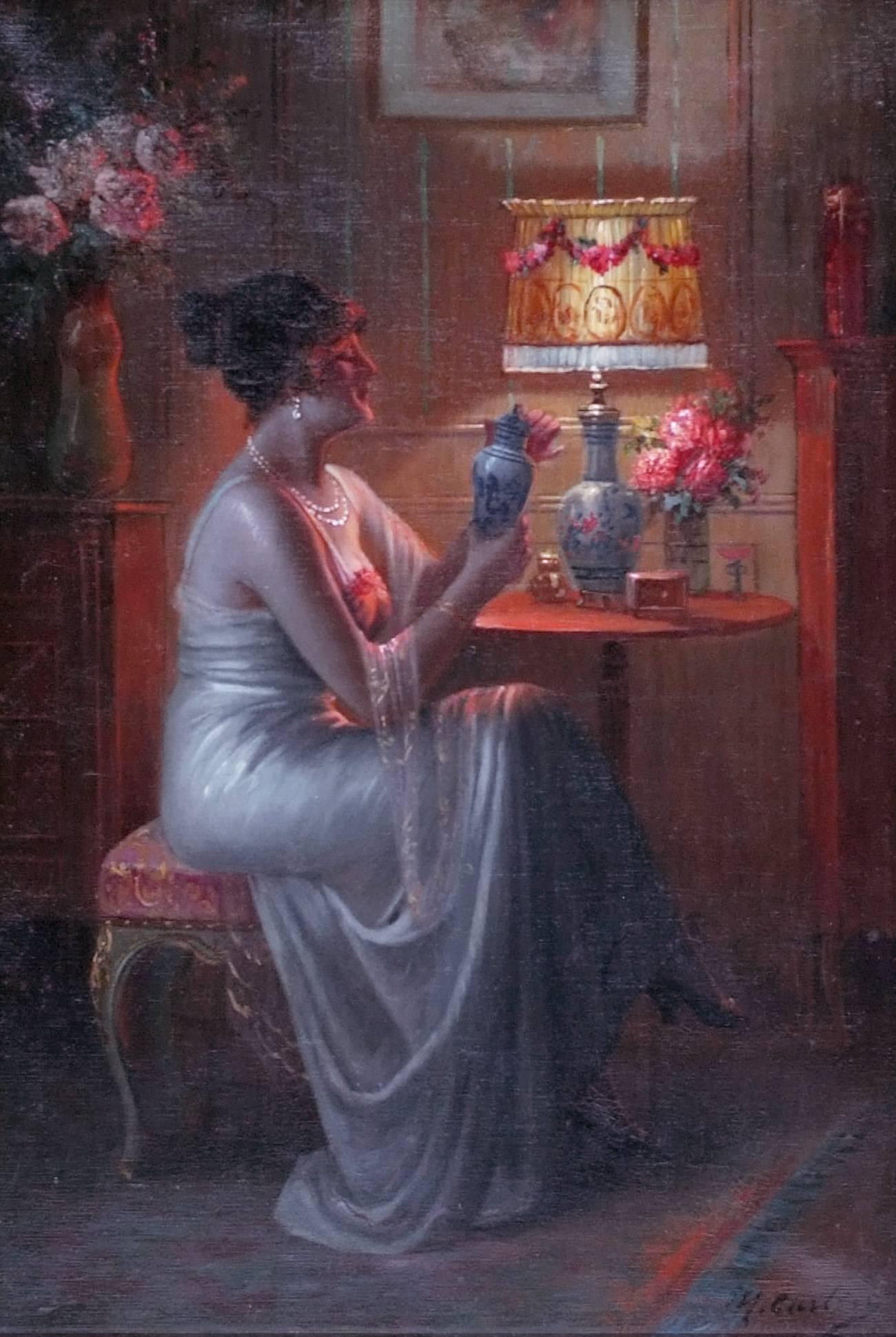 Painting Early 20th Century Genre Scene Interior Portrait Woman 2