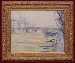 Postimpressionist painting, Bridge over Seine River in Paris