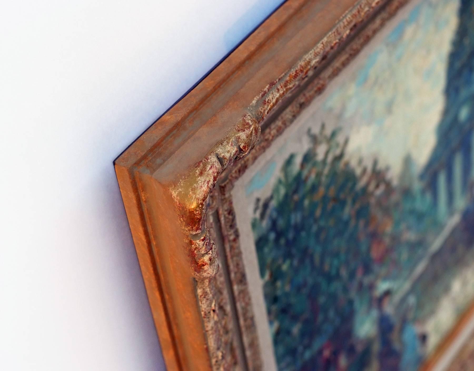 Pittura Postimpressionista Parigi, banchina della Senna e bancarelle di libri - Painting di Merio Ameglio