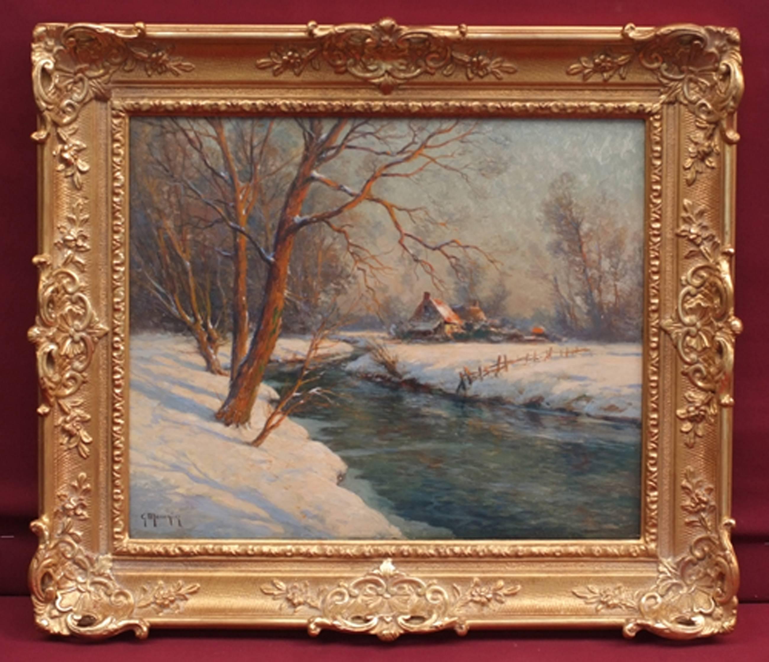 Georges Maroniez Landscape Painting - MARONIEZ Georges Philibert (1865 – 1933)  Painting 19th century Winter Landscape