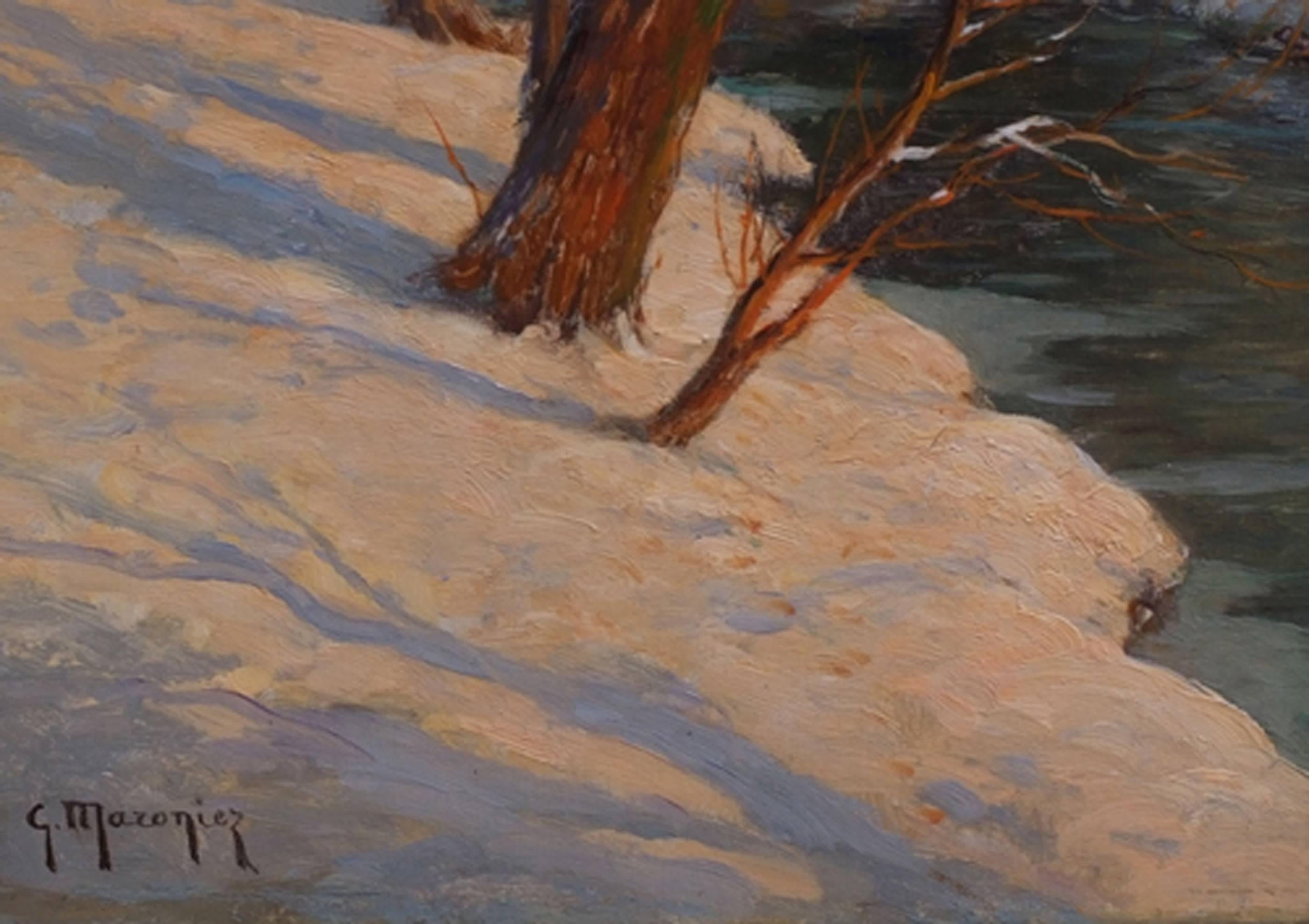 MARONIEZ Georges Philibert (1865 - 1933) Peinture 19e siècle Paysage d'hiver - Marron Landscape Painting par Georges Maroniez