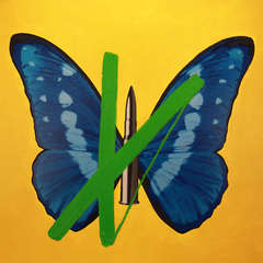 Butterfly on yellow with green Cross