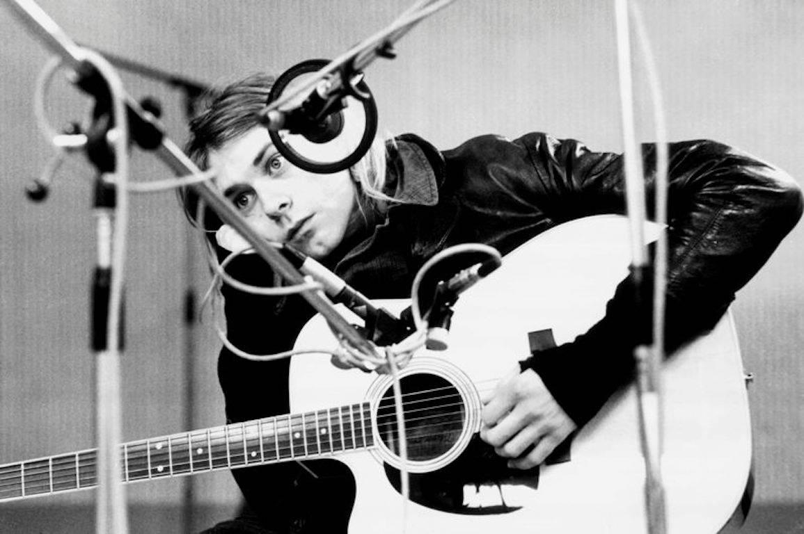 Michael Linssen Black and White Photograph - 'Cobain Resting on his Guitar' (Silver Gelatin Print)