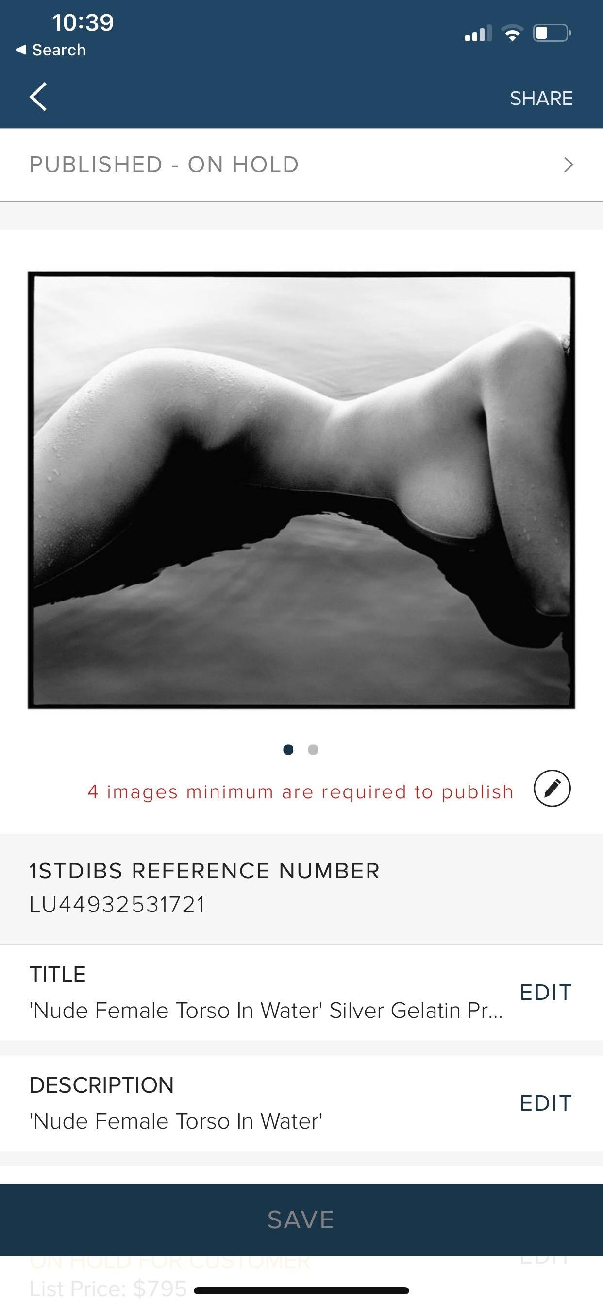 'Nude Female Torso In Water' Silver Gelatin Print - Black Nude Photograph by Kennet Havgaard