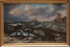 Fish still life with stormy sea