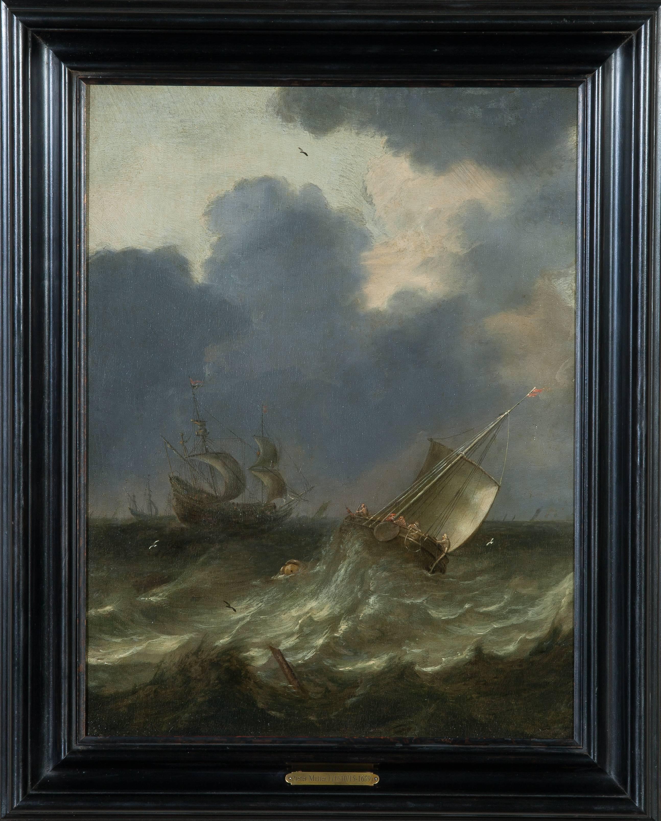 Coastal ships in a stormy sea  - Painting by Pieter Mulier the Elder