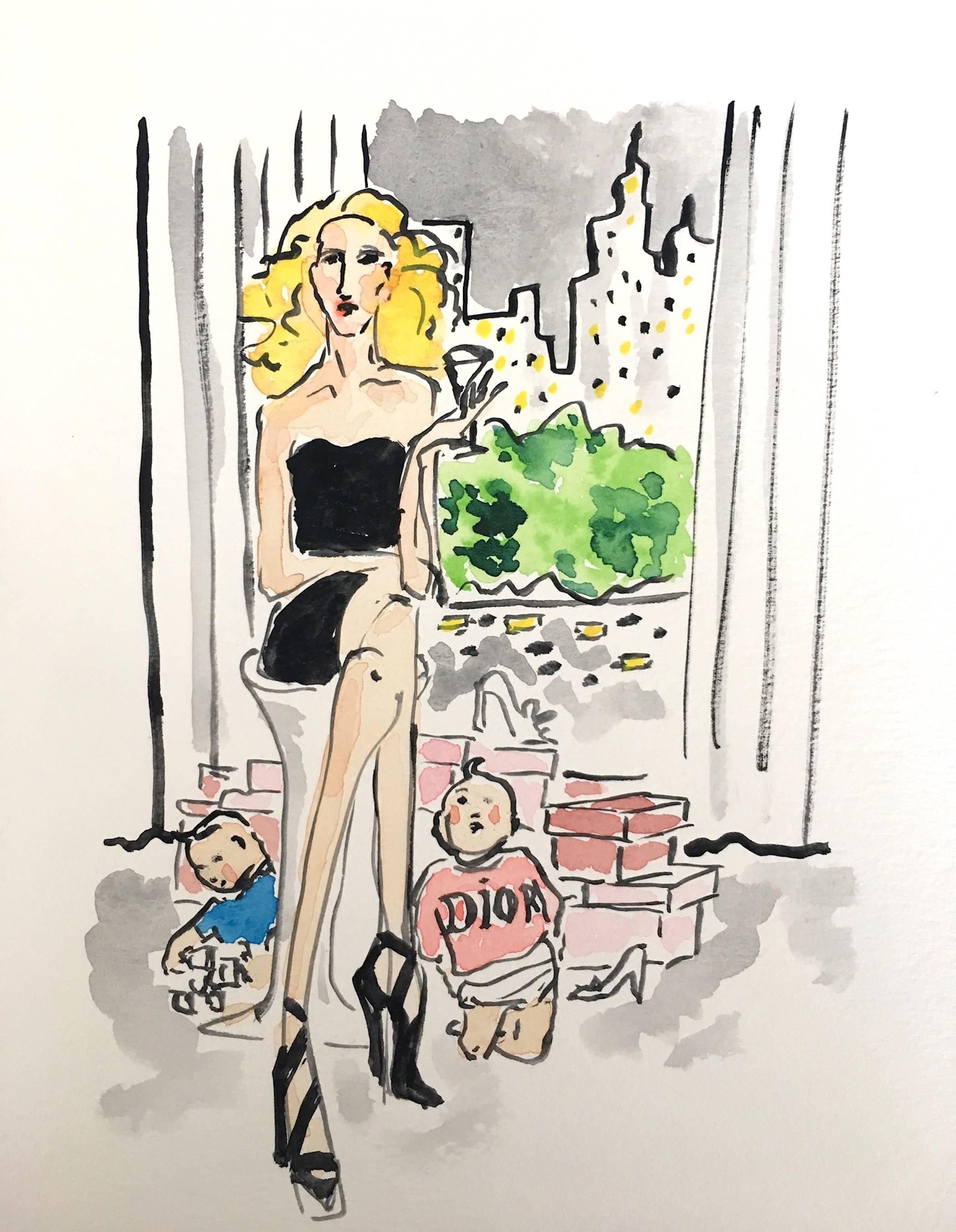 Manuel Santelices Portrait - Carrie Bradshaw at 50 (one of a kind figural painting)