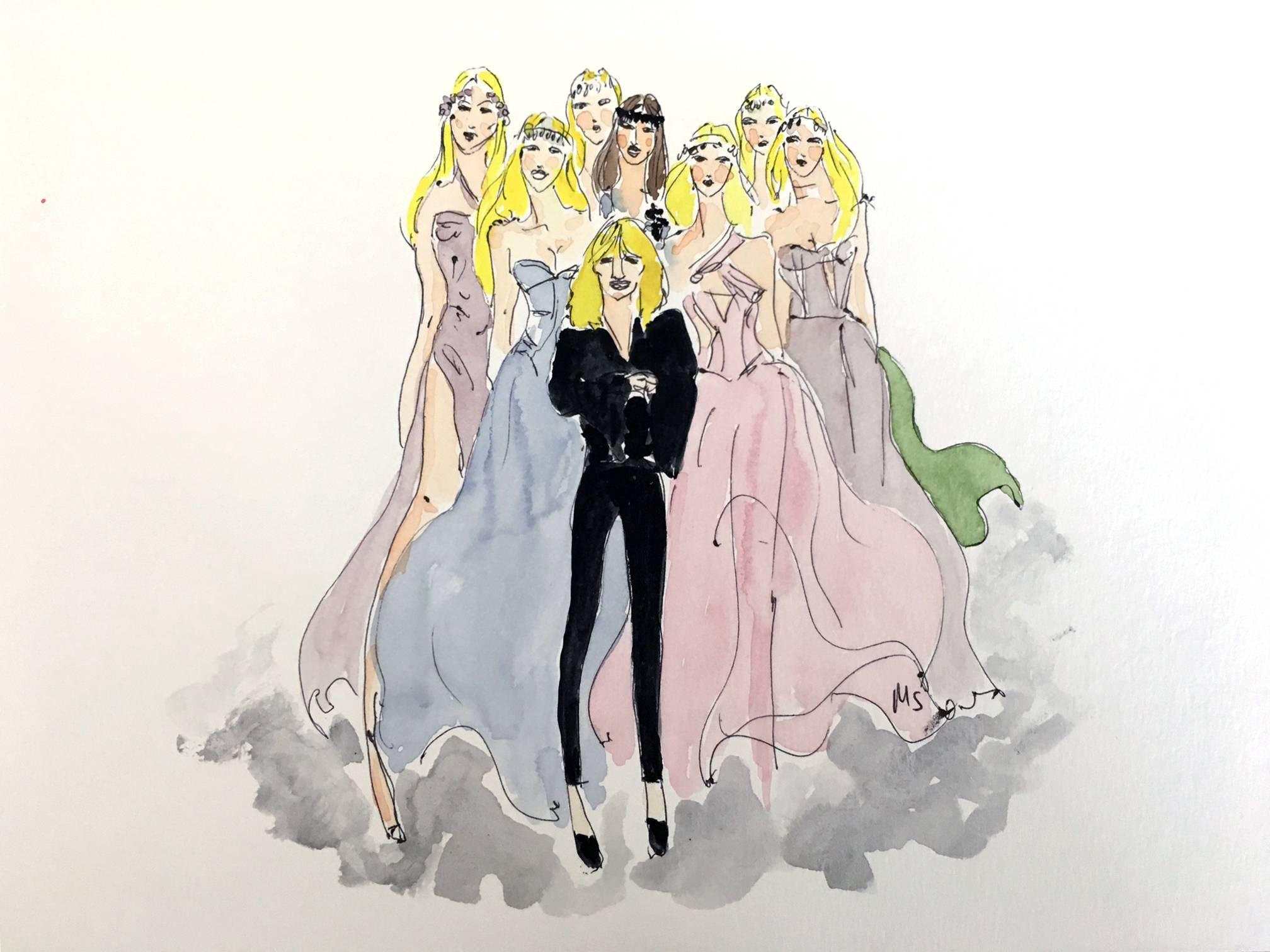 Manuel Santelices Portrait - Atelier Versace Fall 2015 (one of a kind fashion painting)