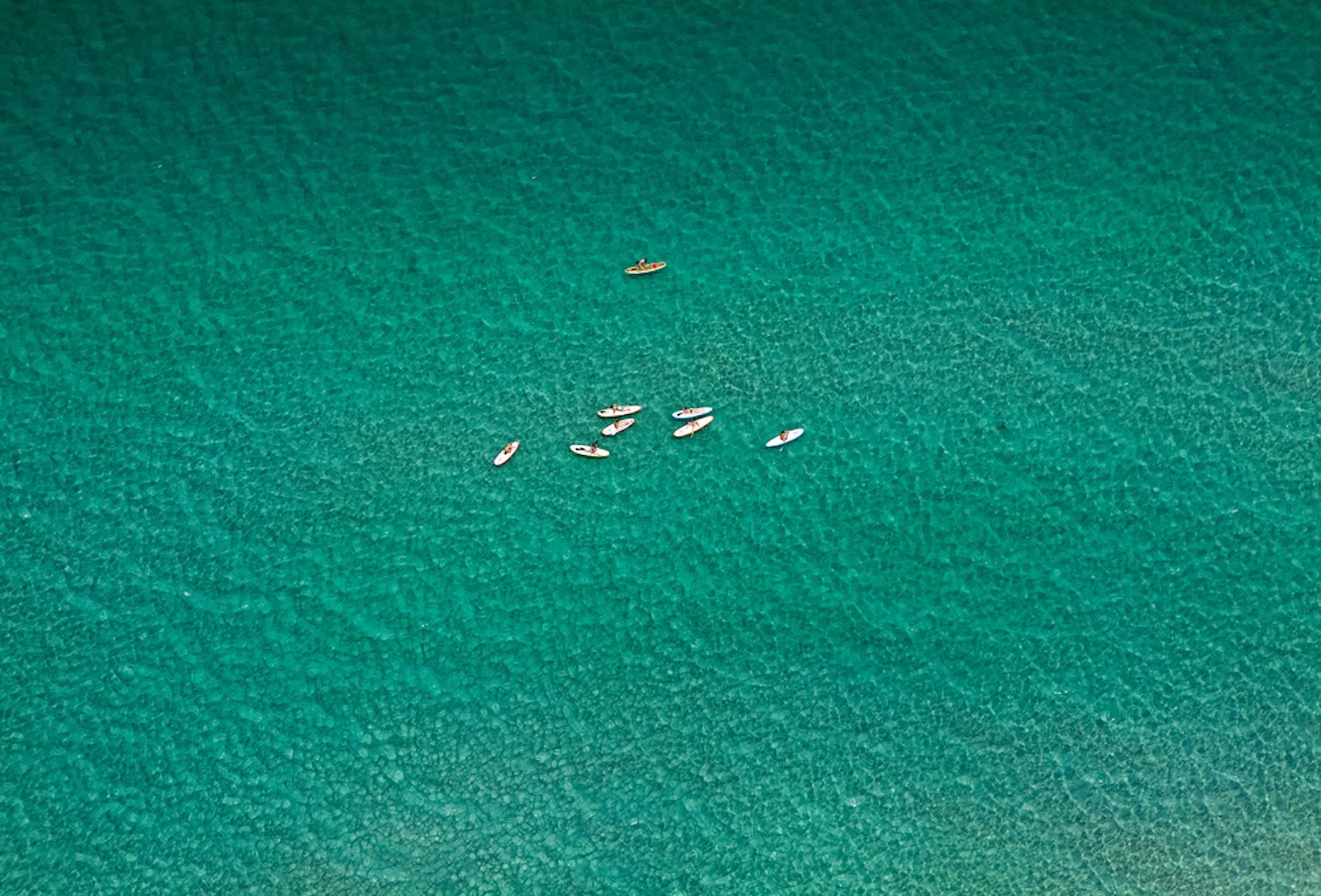 Jill Peters Landscape Photograph - Paddle Boarders. Areal Landscape ocean limited edition color photograph