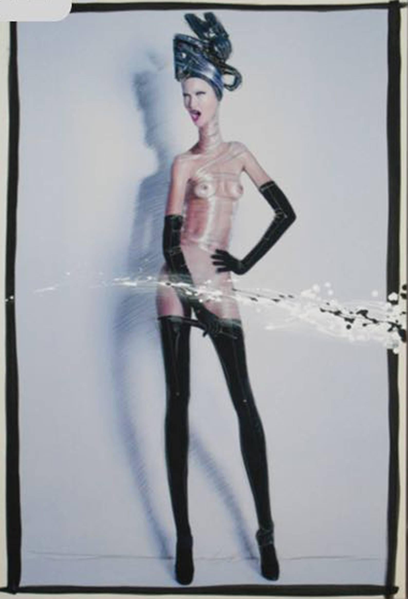 Nude Girl Hips with Plastic and Tights Archival Pigment print mountd on aluminum - Mixed Media Art by Efren Isaza