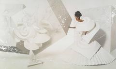 Black Girl in Origami Dress with Rooster. One of a kind Canvas/ Framed 10