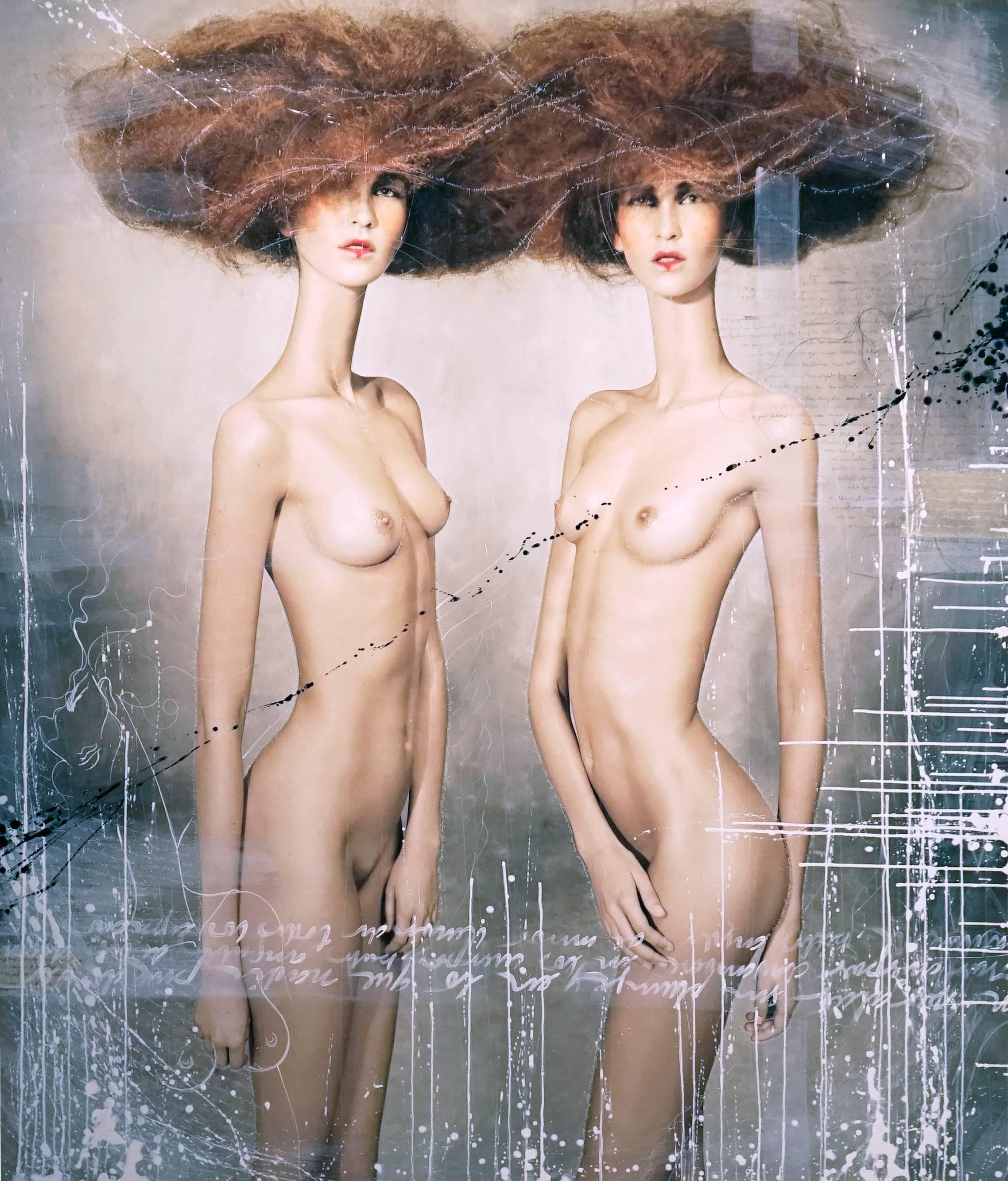 "Twins Naked", 2009 - Mixed Media Art by Efren Isaza
