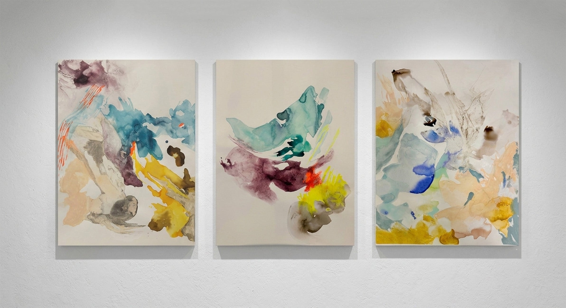 Rosario Briones Abstract Painting - Impermanence series n19, n17 and n21 Triptych. From Impermanence series