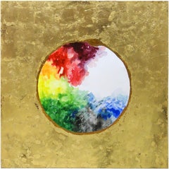 Circle of life. Oil paint, watercolor, ink, acrylic paint, gold leaf on canvas