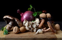 Cebolla y Champiñones. De la fotografía en color de bodegones  serie