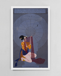 Geisha III, ricamo a mano su tela stampata. Dalla serie "Piranesi