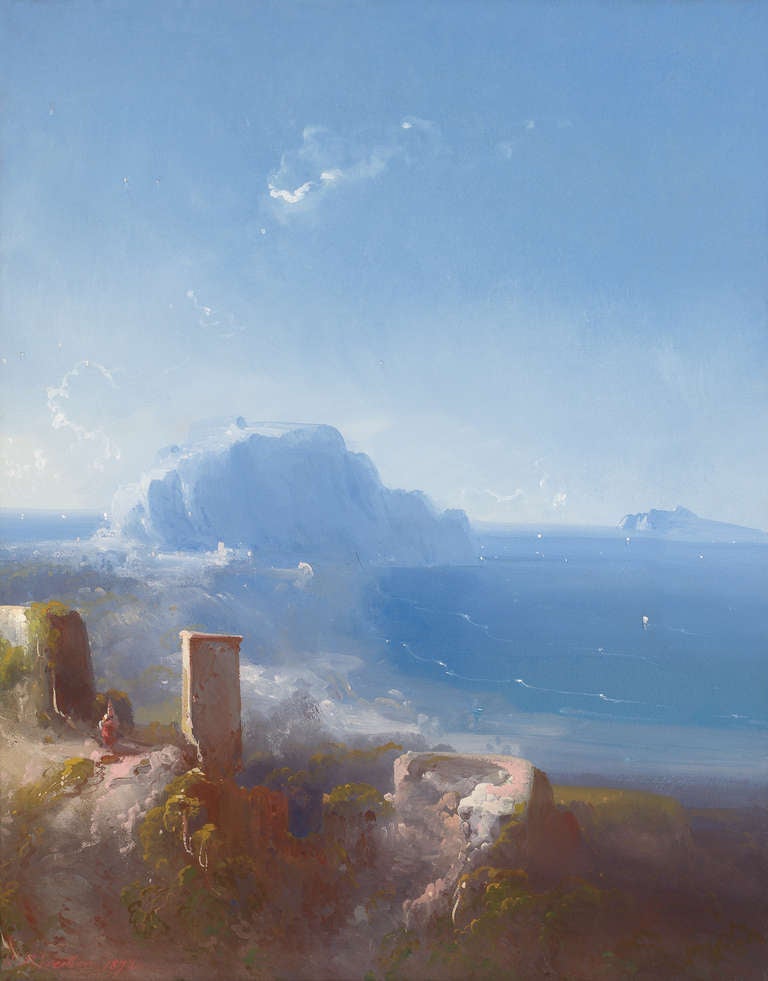 Peter Conrad Schreiber Landscape Painting - View to Cap Misenum and Capri