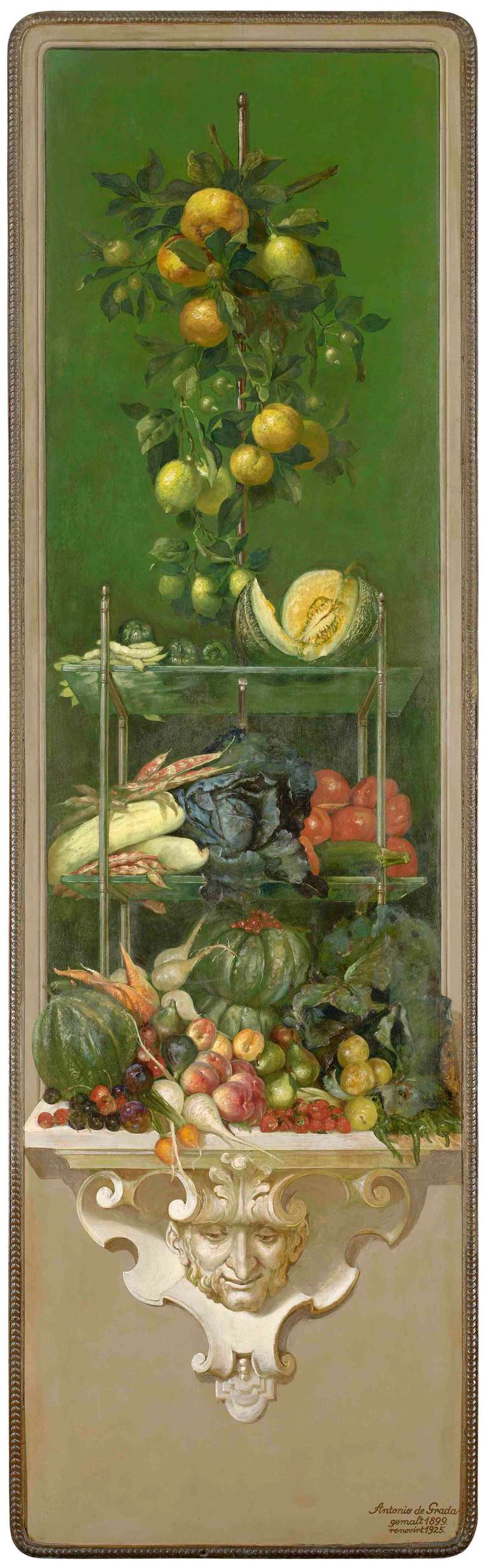 Four panels with still lifes of comestibles