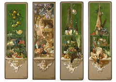 Four panels with still lifes of comestibles