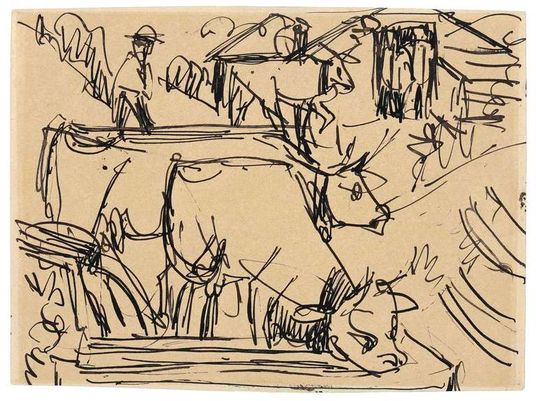 Ernst Ludwig Kirchner Landscape Art - Cows on a resource