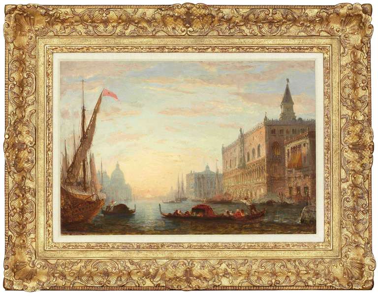 Sunset on the Grand Canal with a view of the Doge’s Palace - Painting by Felix Ziem