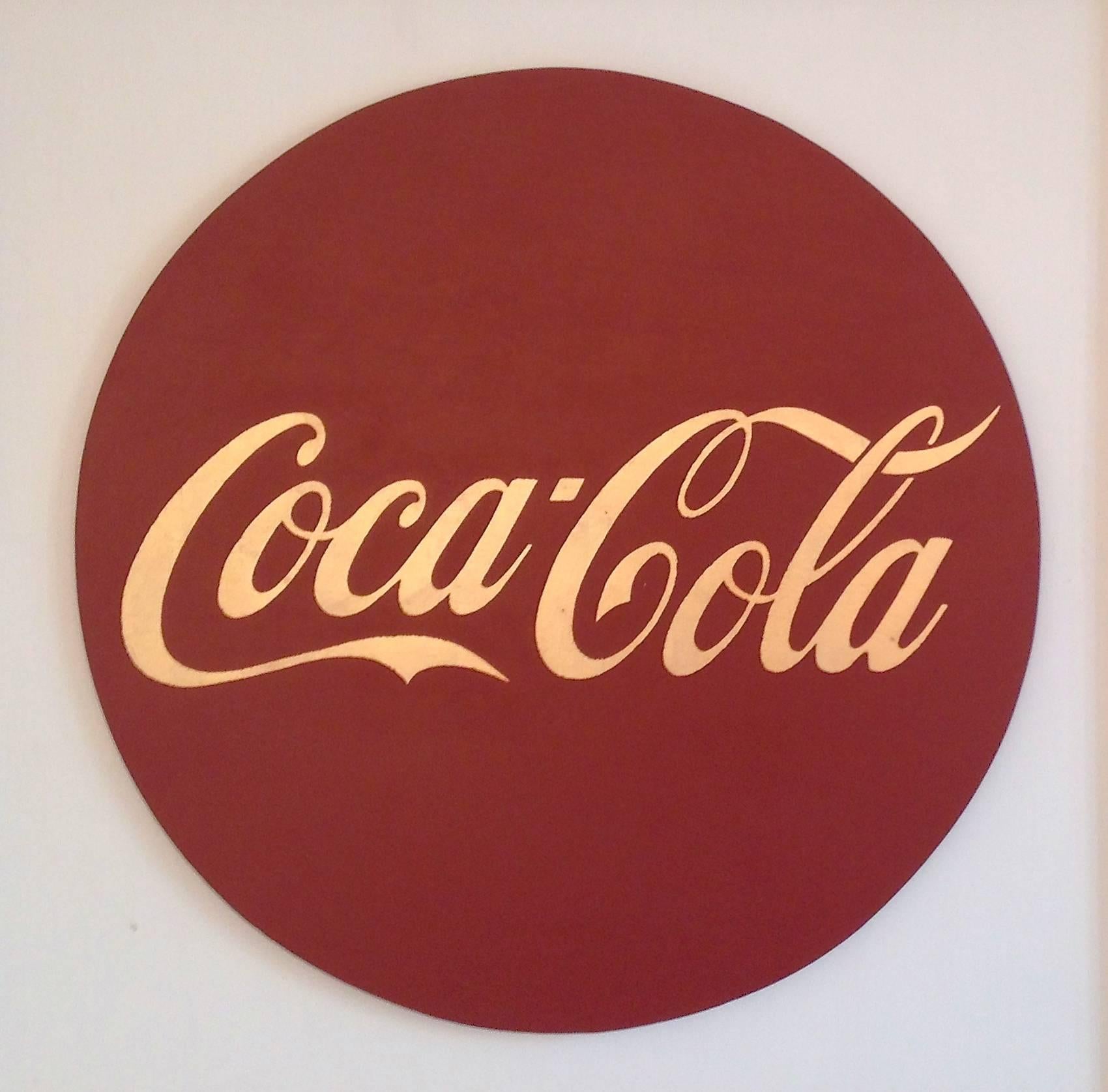 "ICONA"  Pop, Coca-Cola Symbol,  23 Kt. Gold Leaf/Oil, Round,  Red/Rust on White