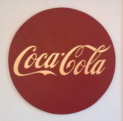 ""ICONA""  Pop, Coca-Cola-Symbol,  23 Kt. Blattgold-/Öl, rund,  Rot/Schwarz auf Weiß