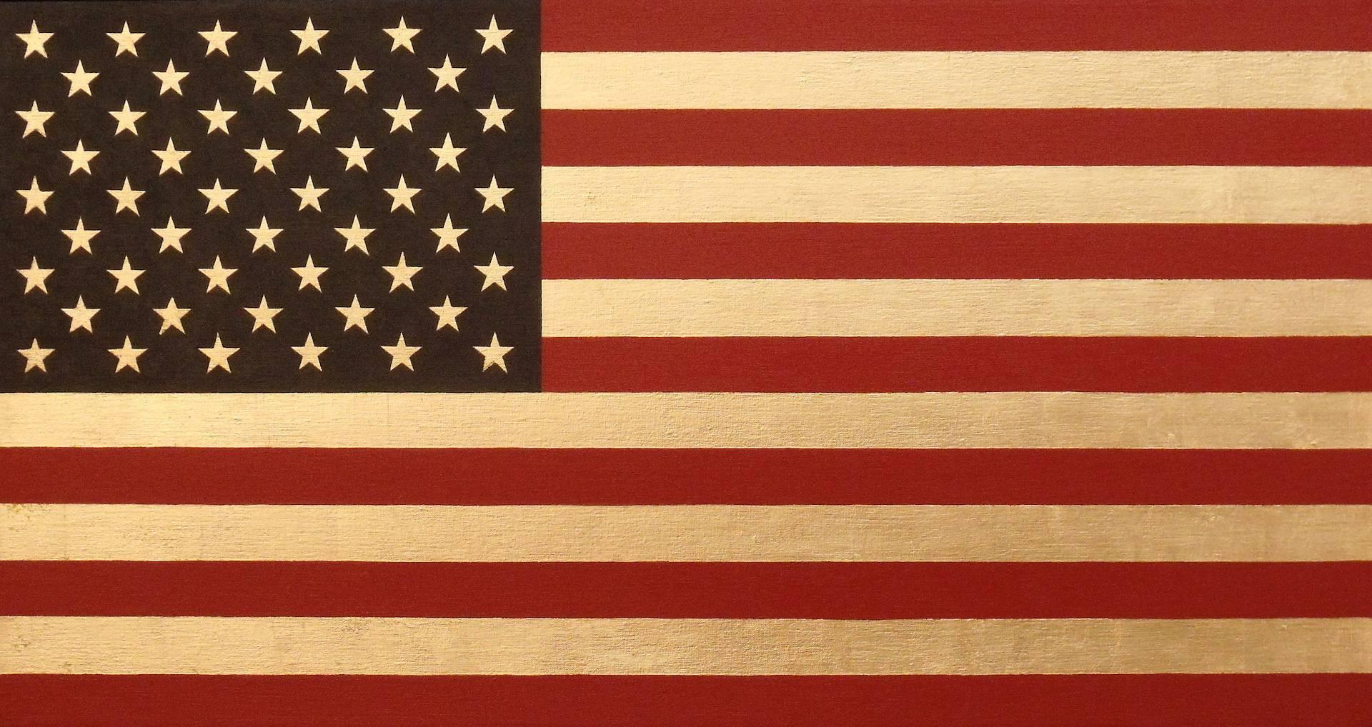 Charlotte Andry Gibbs Figurative Painting - "Stars and Stripes" Contemporary Minimal American Flag 23k Gold Leaf Flag Pop