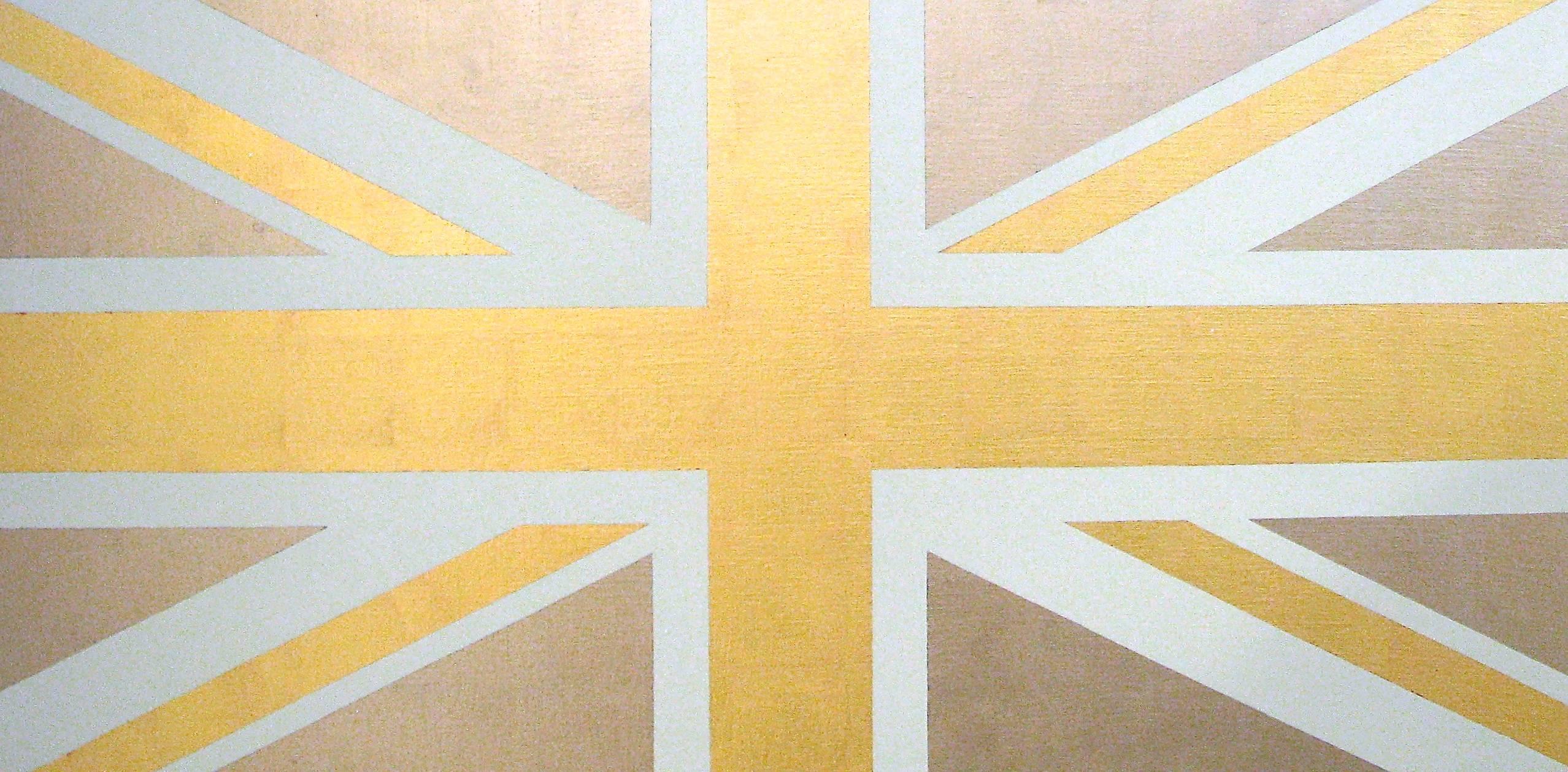 Charlotte Andry Gibbs Figurative Painting - "Union Jack (White)" Contemporary Flag Oil Paint 23k Gold Leaf Bold Striking Pop
