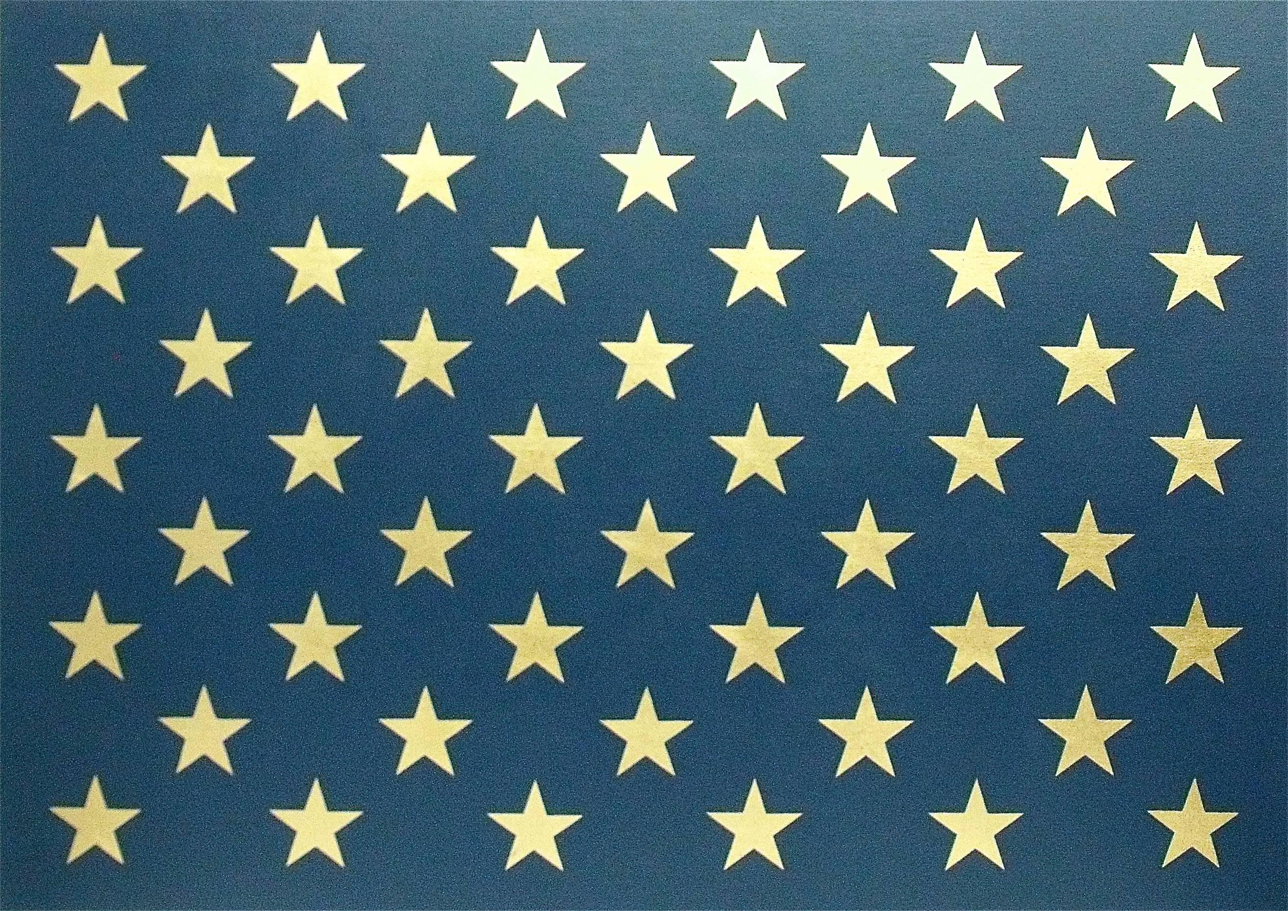 Charlotte Andry Gibbs Abstract Painting - "Canton Major" Americana,  Pop Art, 23K Gold Leaf, Stars, Navy Blue, Flag Detail