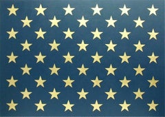 "Canton Major" Americana,  Pop Art, 23K Gold Leaf, Stars, Navy Blue, Flag Detail