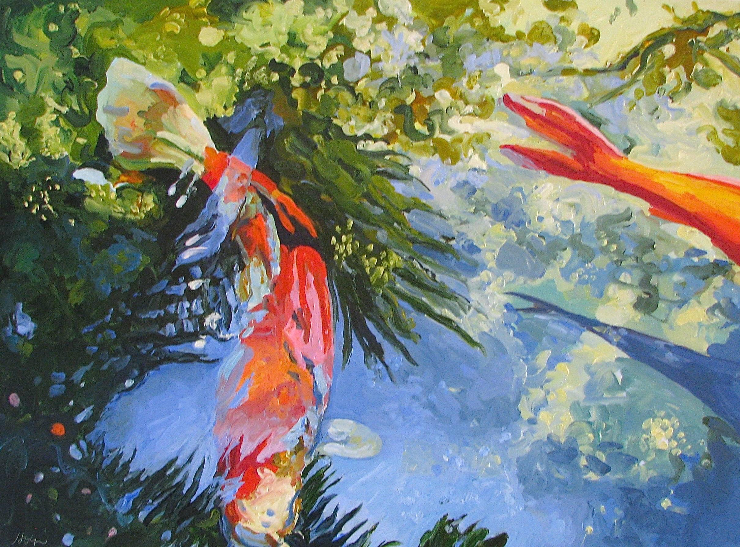 Linda Holt Animal Painting - Two Koi June