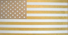 „U.S. Flagge in Weiß und Gold“  Americana, Pop, 23-karätiges Blattgold, zeitgenössisch 