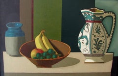 "Still Life with Pitcher, Bowl and Vase" American Bright Folk Contemporary Oil