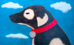 "Good Dog" Animal Portrati Contemporary Moden American Folk Oil Painting
