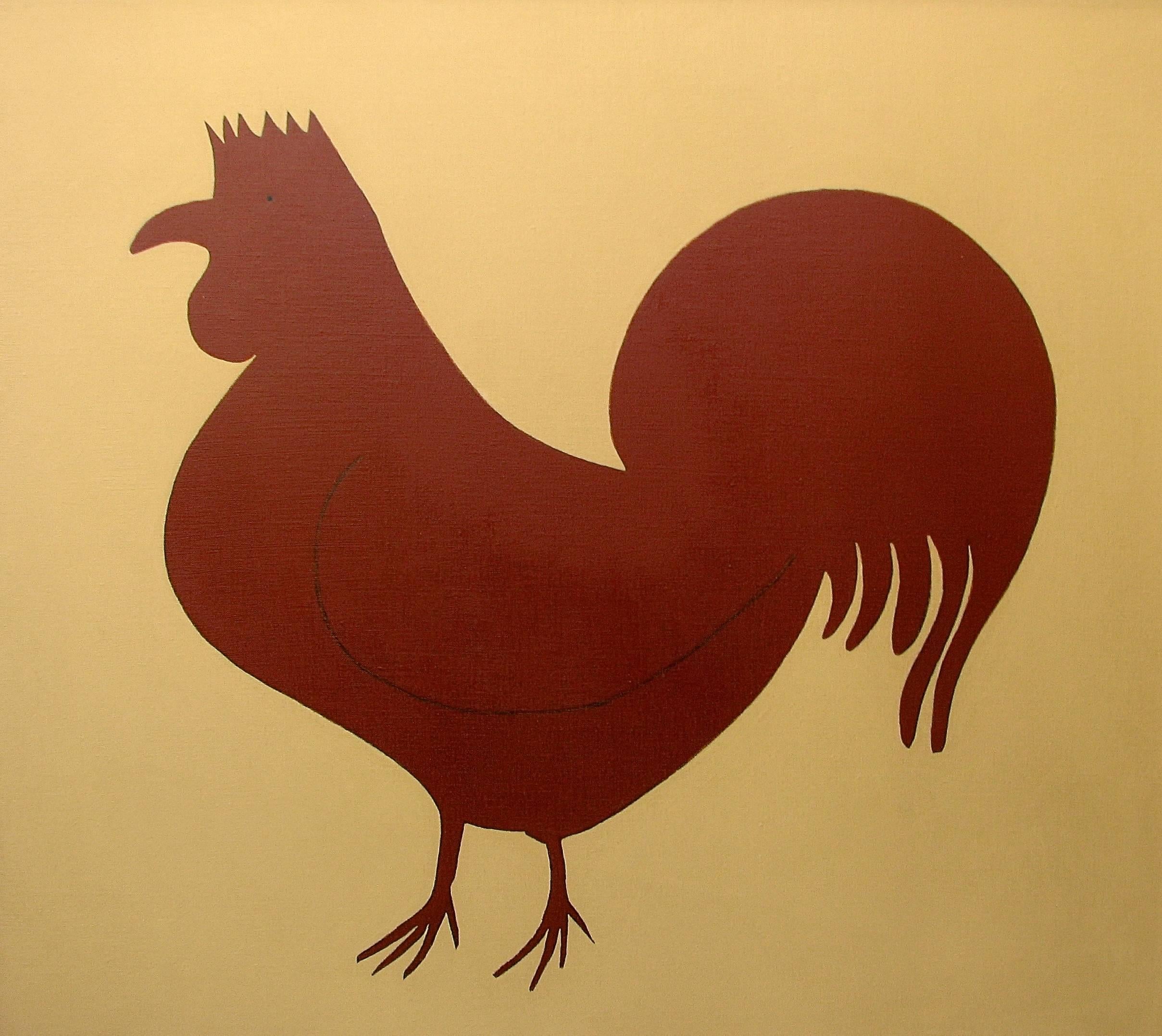 Charlotte Andry Gibbs Animal Painting - "Red Rooster"  American Folk Pop-Art Minimal 23k Gold Oil Paint Contemporary