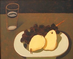 "Pera en rodajas, uvas y vaso de agua" Bodegón American Contemporary Folk