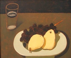 Nature morte - Folk contemporain américain en tranches de poire, raisins et verre d'eau