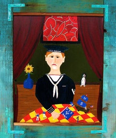 "USS. Dubuque"  Folk/Naive Portrait of a Sailor by Self-Taught Artist