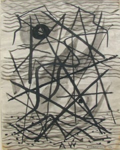 "Untitled Abstraction" Pen and Ink Drawing Black and White Greyscale Geometric