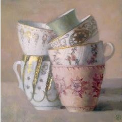 Six Stacked Cups, Gold and White, Pink and Gren 11