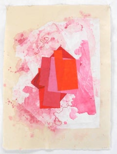 ""Open Heart" (Cœur ouvert) - Expressionniste abstrait - Collage géométrique rouge et rose coloré à la gouache