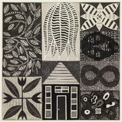 "All About the Square"     Plant Abstraction, Nature Modern Black/ White Etching