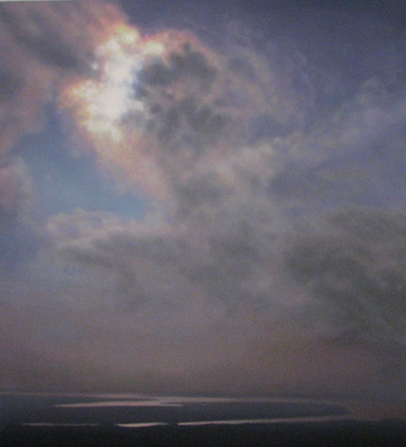 Landscape Painting Kimberly MacNeille - « Soleil aérien à travers les nuages »   Paysage de champs et de ciel à taille moyenne au coucher du soleil
