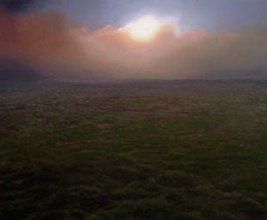 « Le terrain de Californie au coucher du soleil »  Paysage de taille moyenne avec soleil de mise en scène 