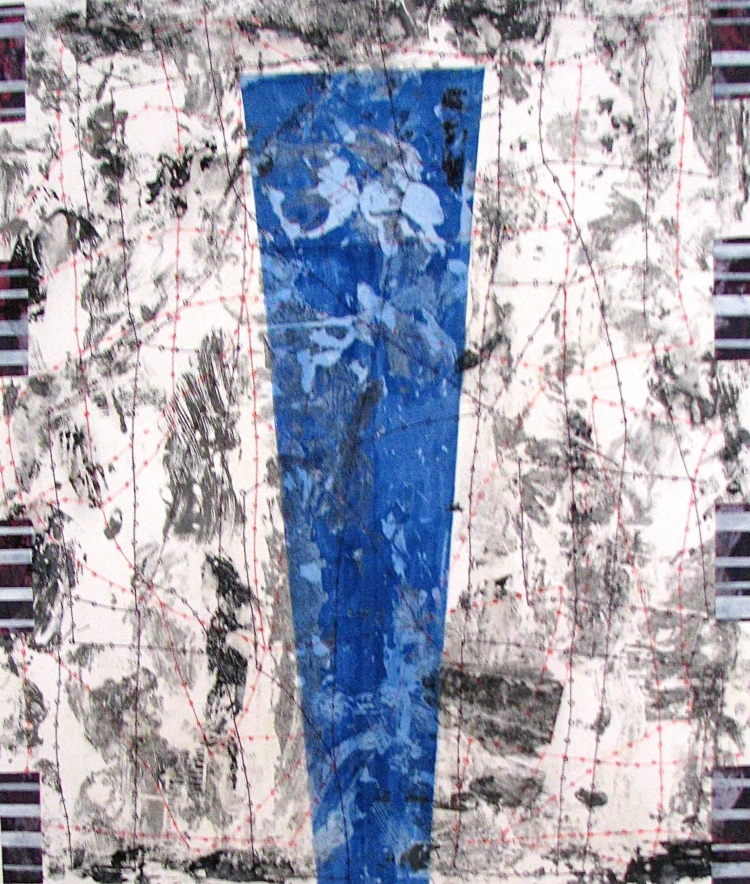 Nancy Berlin Abstract Drawing - "Maybe Later 3" Abstract Geometric Mixed Media Modern Blue
